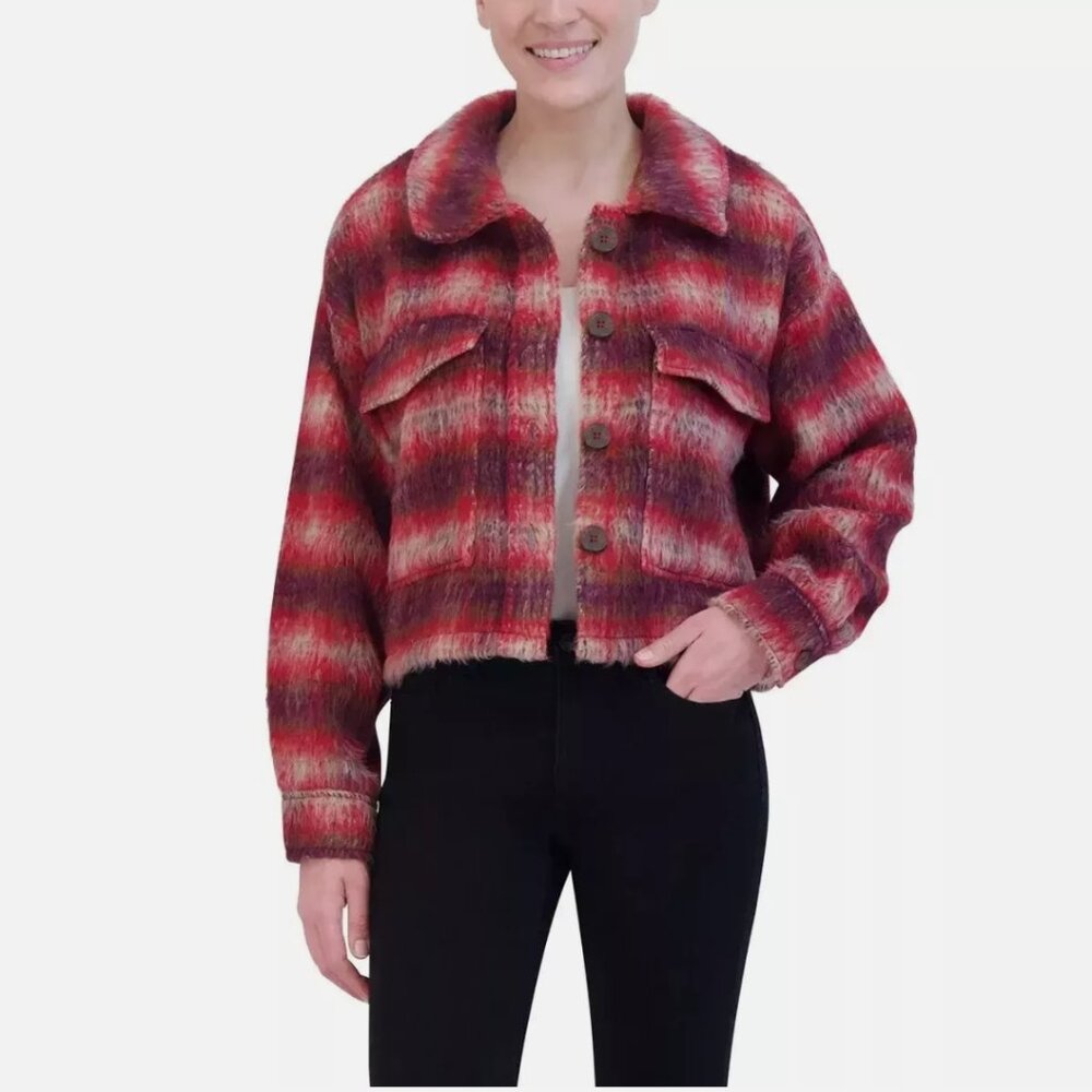 Vigoss Brushed Plaid Crop Button Jacket